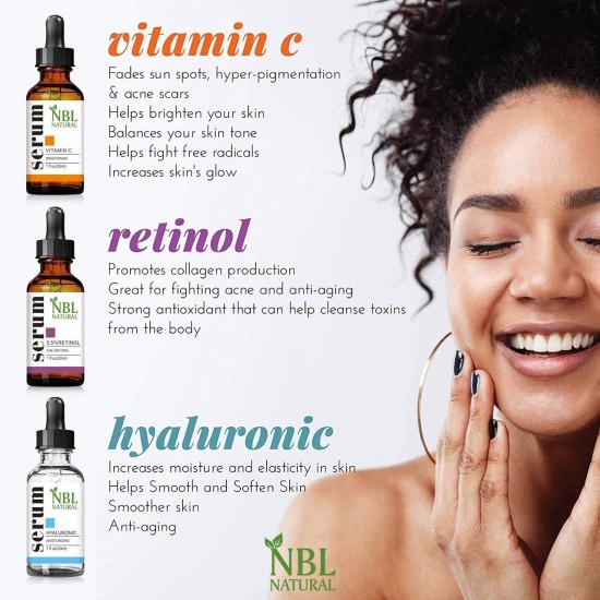 NBL Natural Anti Aging with Vitamin C Retinol and Hyaluronic Acid Serum for Anti Wrinkle and Dark Circle Remover  (3 x 30 ML)